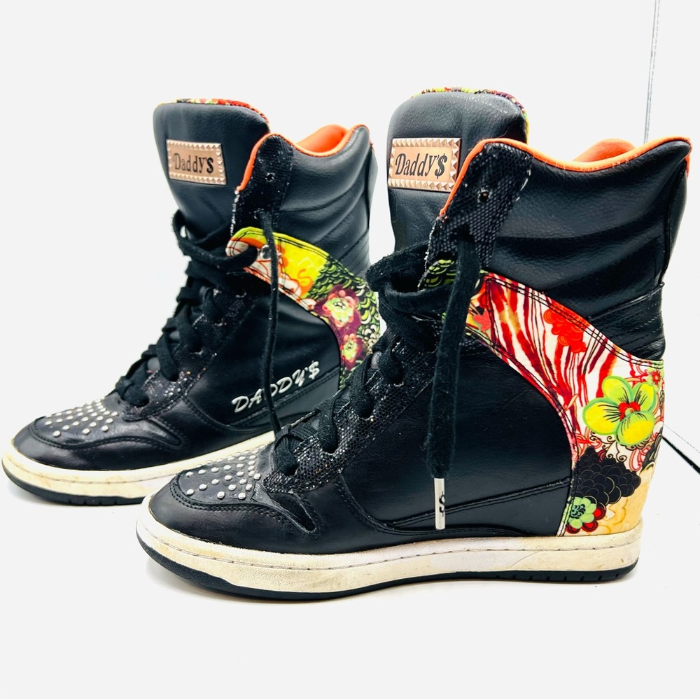 DADDY’$ High top Shoes/Boots. Sz 6. Bling on toes.  Black Patent Heels